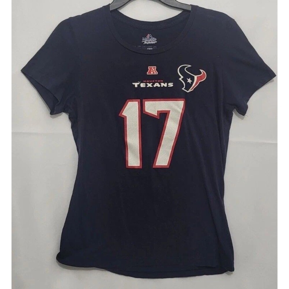 Majestic Womens L Houston Texans Brock Osweiler #17 NFL Football T-Shirt Navy